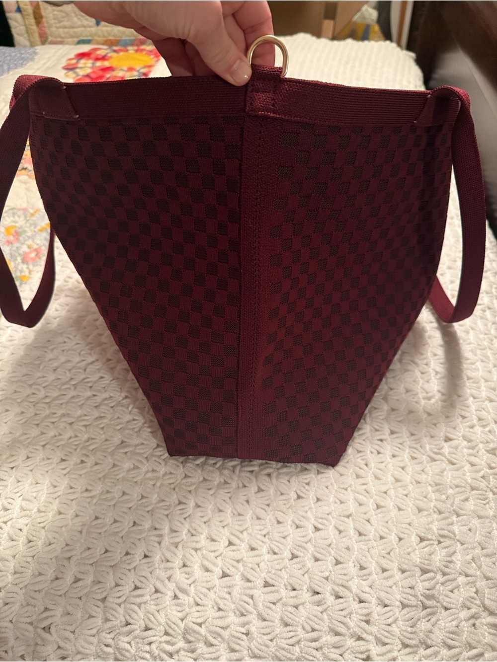 NWT Rothy’s Lightweight Zip Tote in Cabernet Check Knit Pattern - Picture 7 of 13